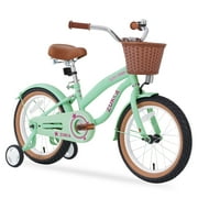 16 Inch Girls Bike for Age 4-7 Years Old,16 Inch, Kids Bike with Training Wheels, Basket and Steel Frame, Kids Bicycle for Girls Garden Outdoor, Mint Green